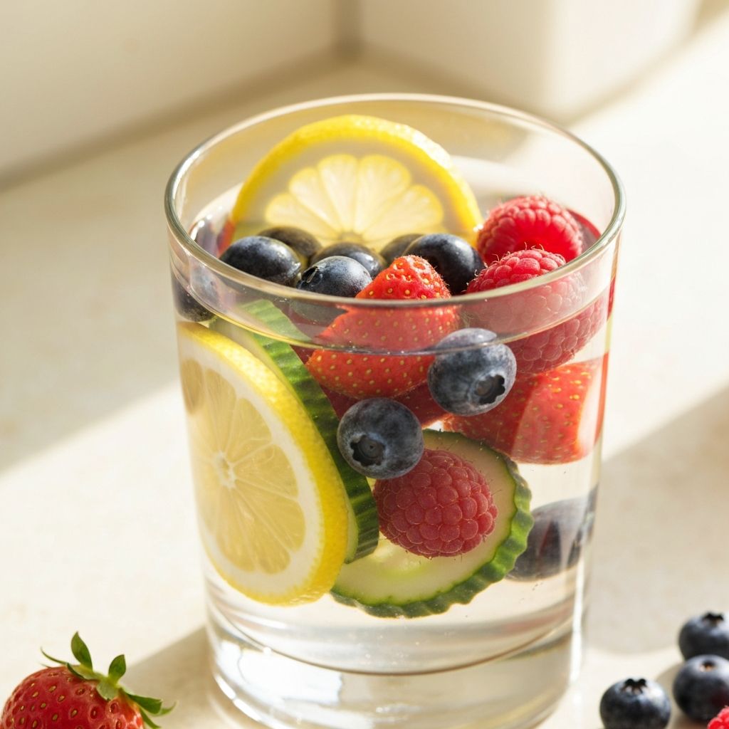 Glass of refreshing water with fruit slices